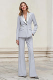 Silver Notched Lapel Double Breasted 2 Piece Women Prom Suits
