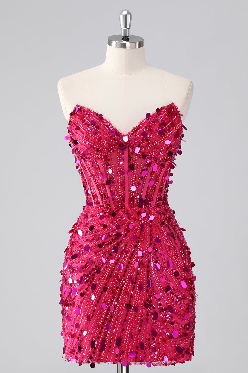 Sparkly Red Corset Sequins Strapless Short Homecoming Dress