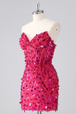 Sparkly Red Corset Sequins Strapless Short Homecoming Dress