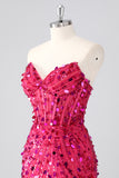 Sparkly Red Corset Sequins Strapless Short Homecoming Dress