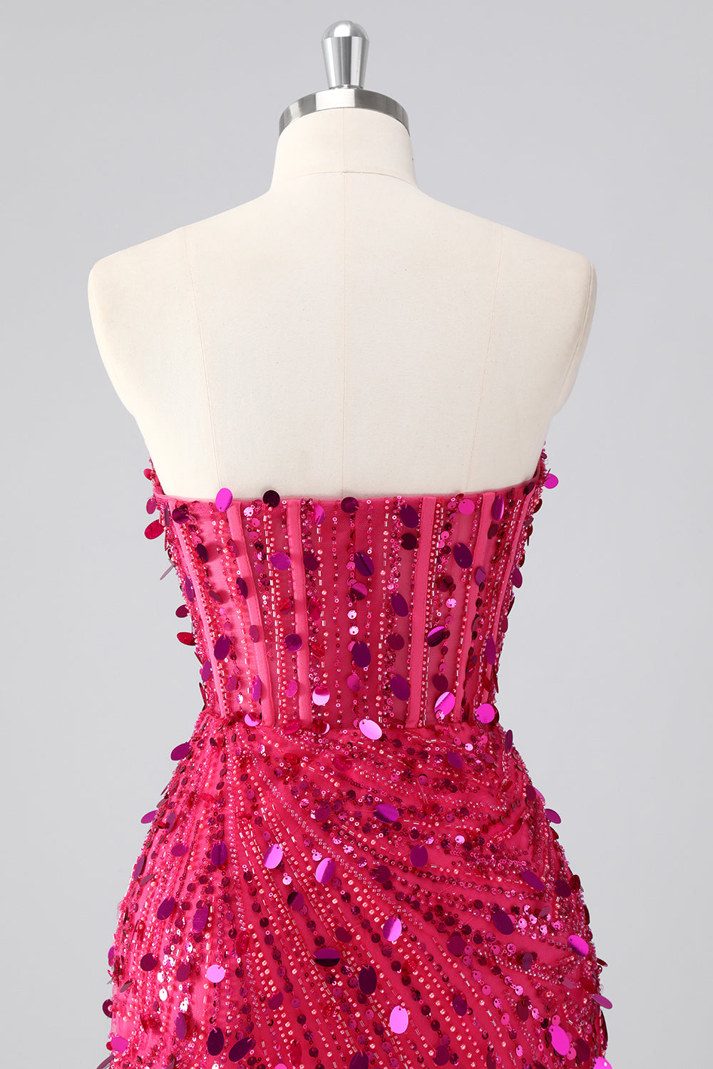 Sparkly Red Corset Sequins Strapless Short Homecoming Dress