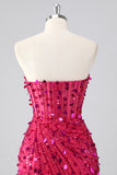 Sparkly Red Corset Sequins Strapless Short Homecoming Dress