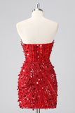 Sparkly Red Corset Sequins Strapless Short Homecoming Dress