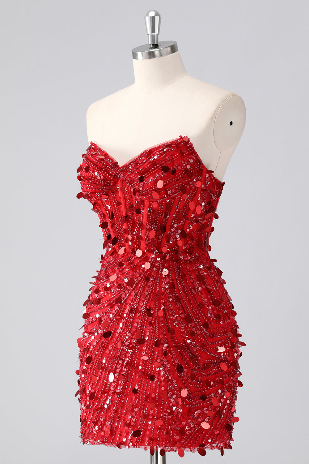 Sparkly Red Corset Sequins Strapless Short Homecoming Dress