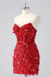 Sparkly Red Corset Sequins Strapless Short Homecoming Dress