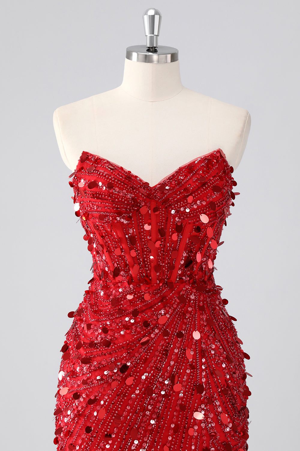 Sparkly Red Corset Sequins Strapless Short Homecoming Dress
