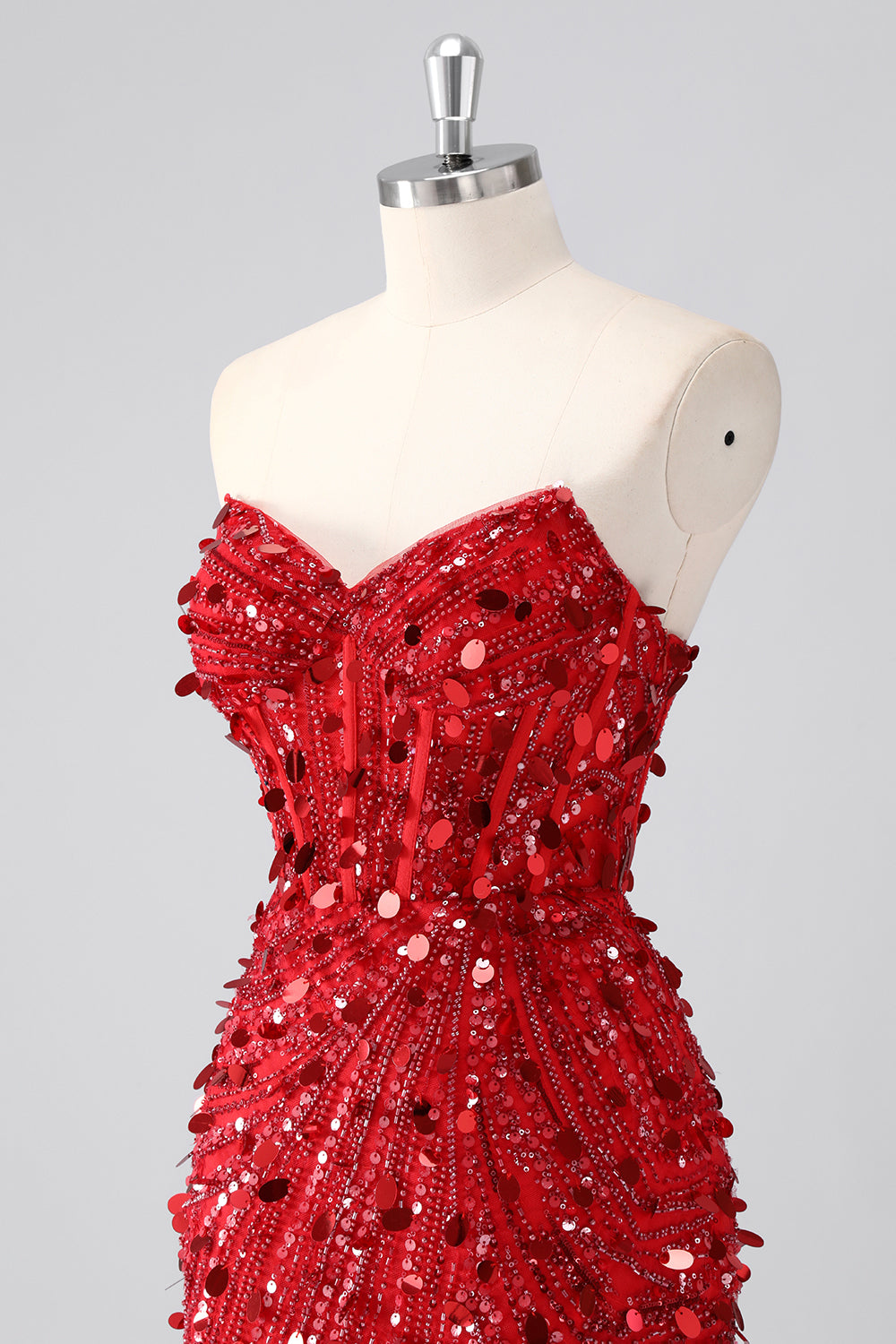 Sparkly Red Corset Sequins Strapless Short Homecoming Dress