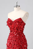 Sparkly Red Corset Sequins Strapless Short Homecoming Dress