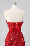 Sparkly Red Corset Sequins Strapless Short Homecoming Dress