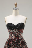 Brown Leopard A Line Tiered Sweetheart Long Corset Prom Dress