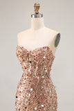 Sparkly Champagne Corset Beaded Long Prom Dress with Slit