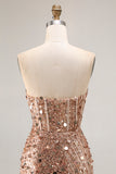 Sparkly Champagne Corset Beaded Long Prom Dress with Slit