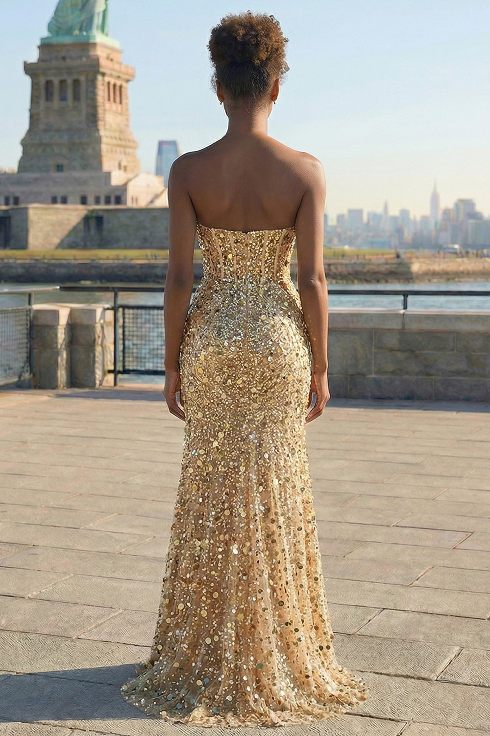 green emerald velvet dress Sequin Strapless Gown Gold / 16 main image 0