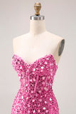 Sparkly Pink Mermaid Beaded Long Corset Prom Dress with Slit