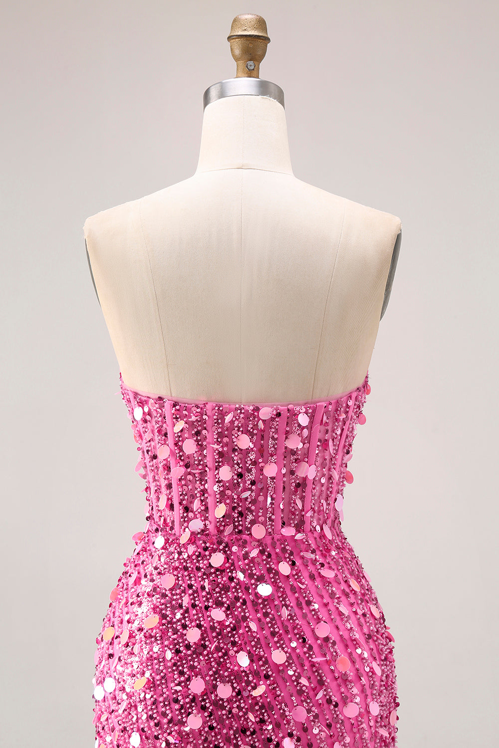 Sparkly Pink Mermaid Beaded Long Corset Prom Dress with Slit
