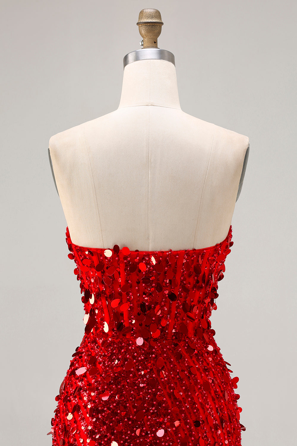 Sparkly Red Beaded Mermaid Long Corset Prom Dress with Slit