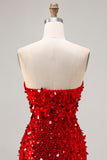 Sparkly Red Beaded Mermaid Long Corset Prom Dress with Slit