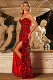 Sparkly Blue Sequins Beaded Long Corset Prom Dress with Slit