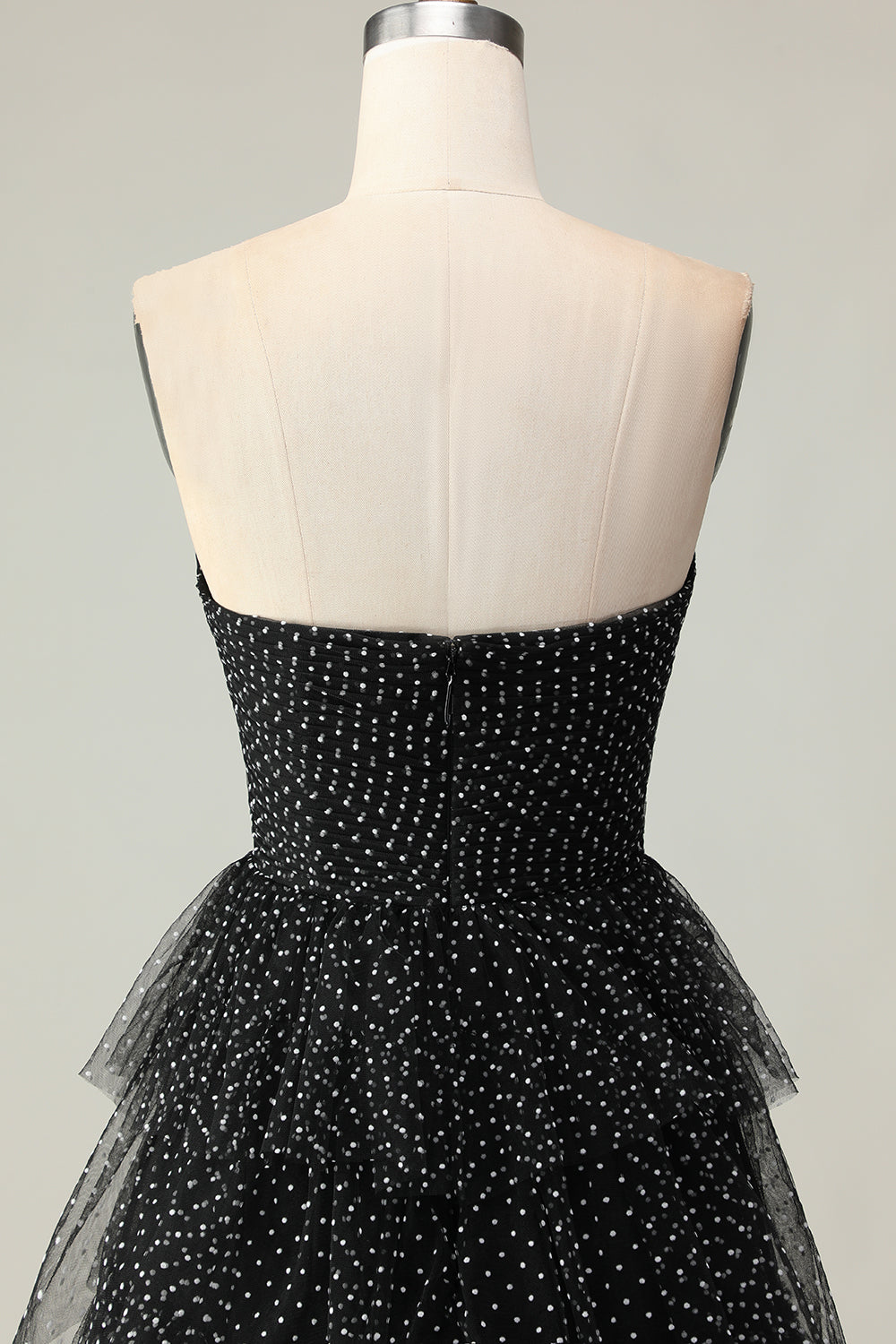 Black and White Polka Dots Ruffled Corset Long Prom Dress with Slit