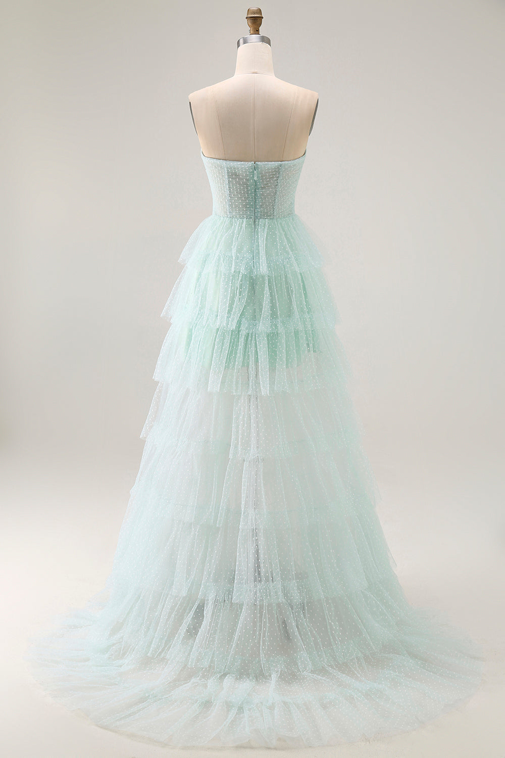 Light Green Sweetheart Tiered Long Prom Dress with Slit