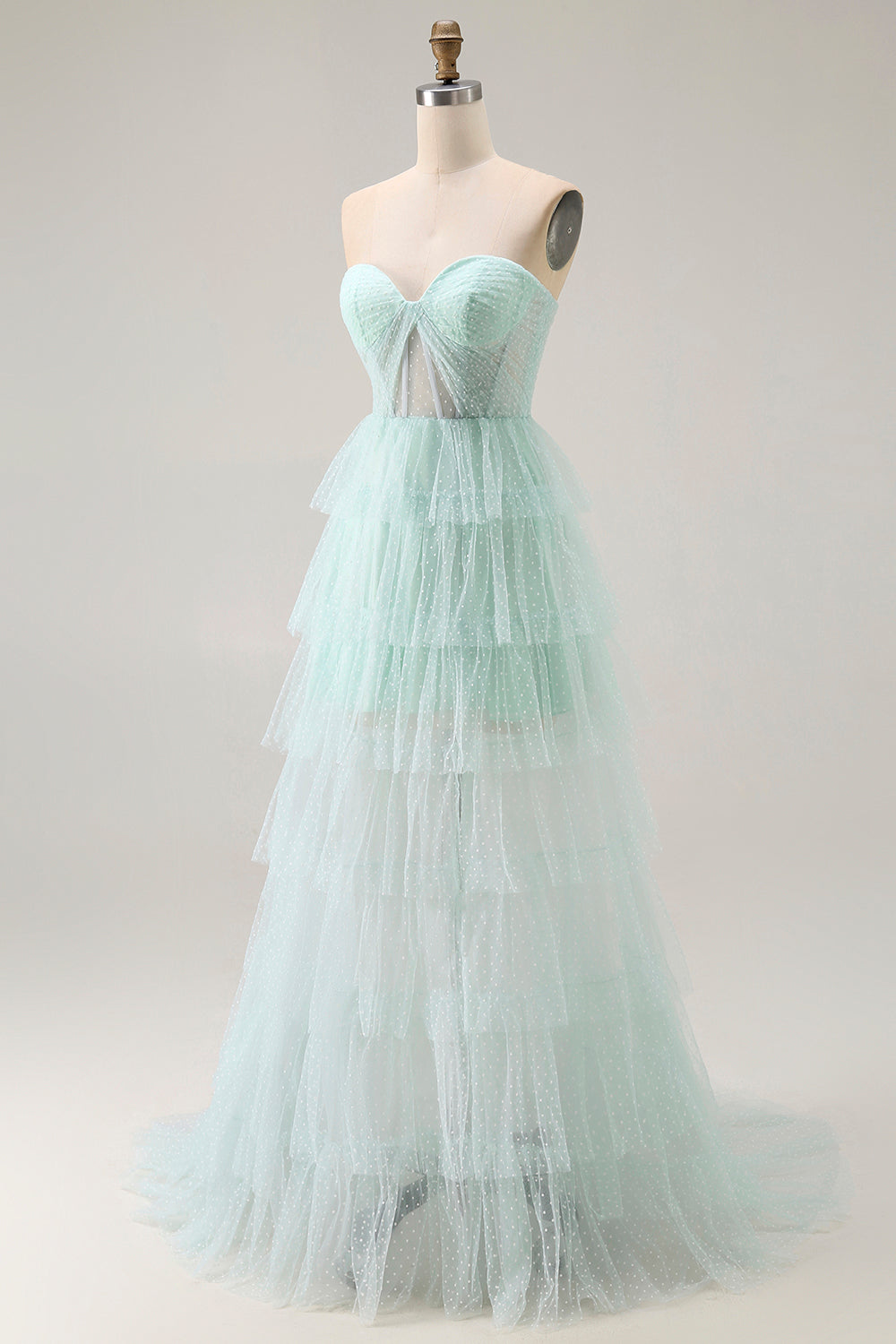 Light Green Sweetheart Tiered Long Prom Dress with Slit