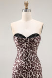 Coffee Leopard Sweetheart Mermaid Corset Long Prom Dress with Slit