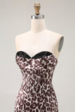 Coffee Leopard Sweetheart Mermaid Corset Long Prom Dress with Slit