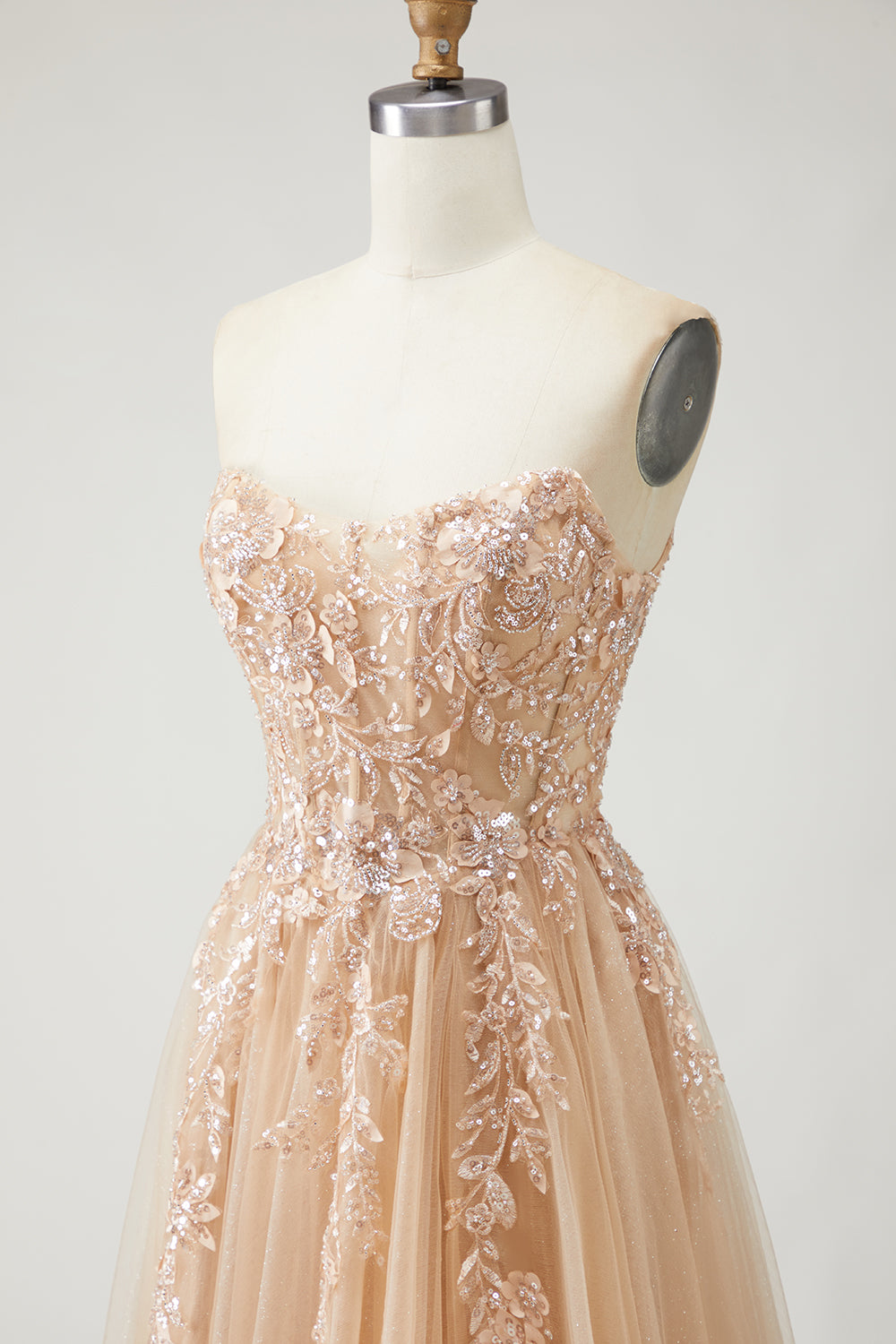 Sparkly Purple Floral A-Line Long Prom Dress with Detachable Sleeves