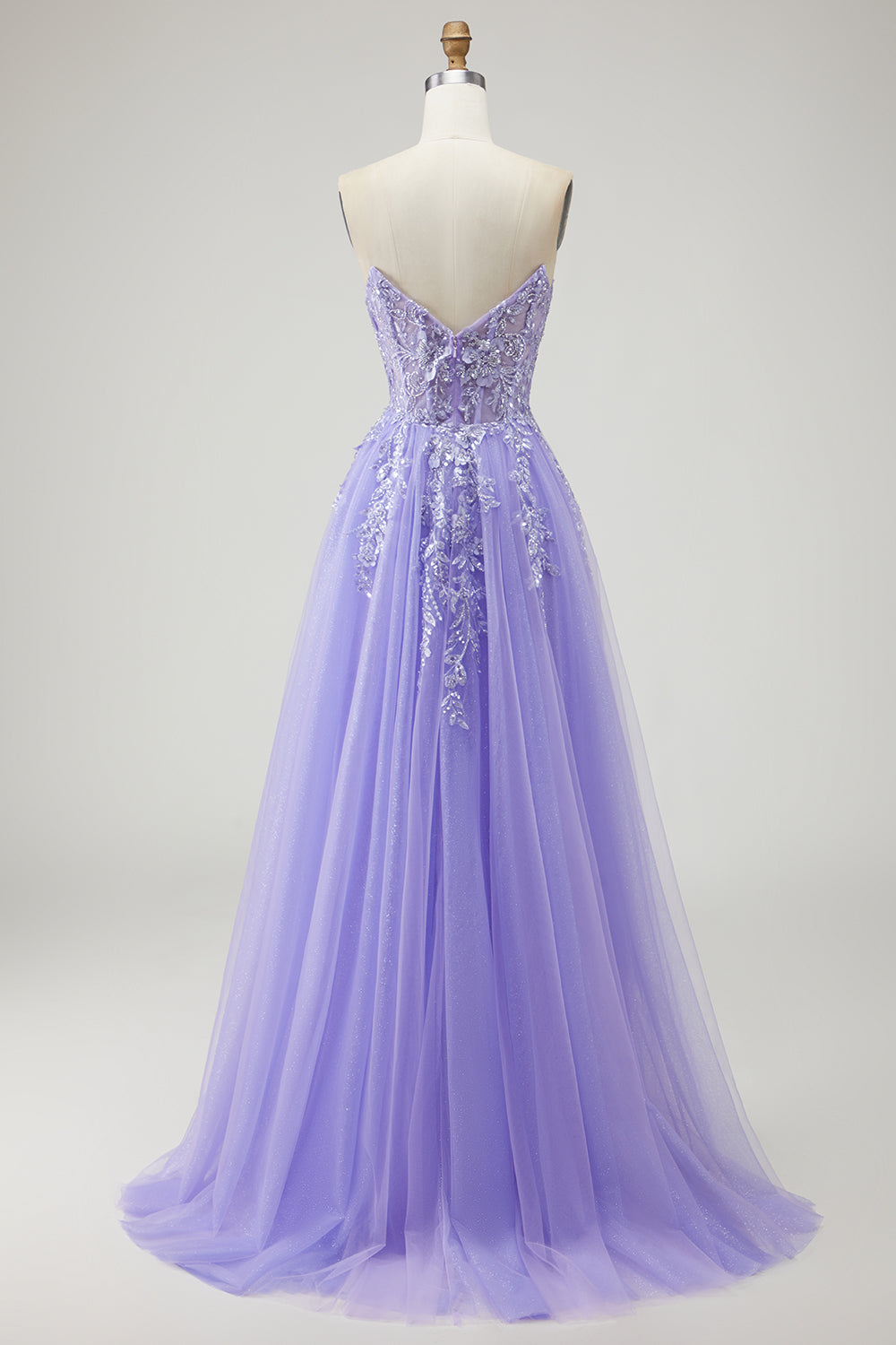 Sparkly Purple Floral A-Line Long Prom Dress with Detachable Sleeves
