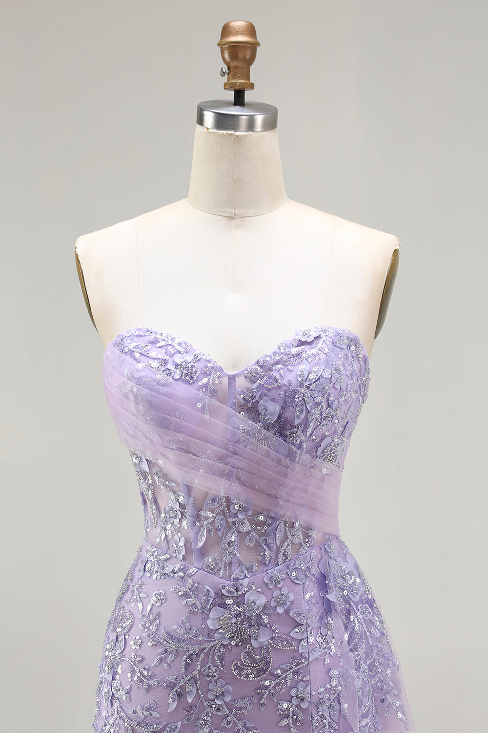 Zapakasa Women Sparkly Floral Purple Long Corset Prom Dress with Slit