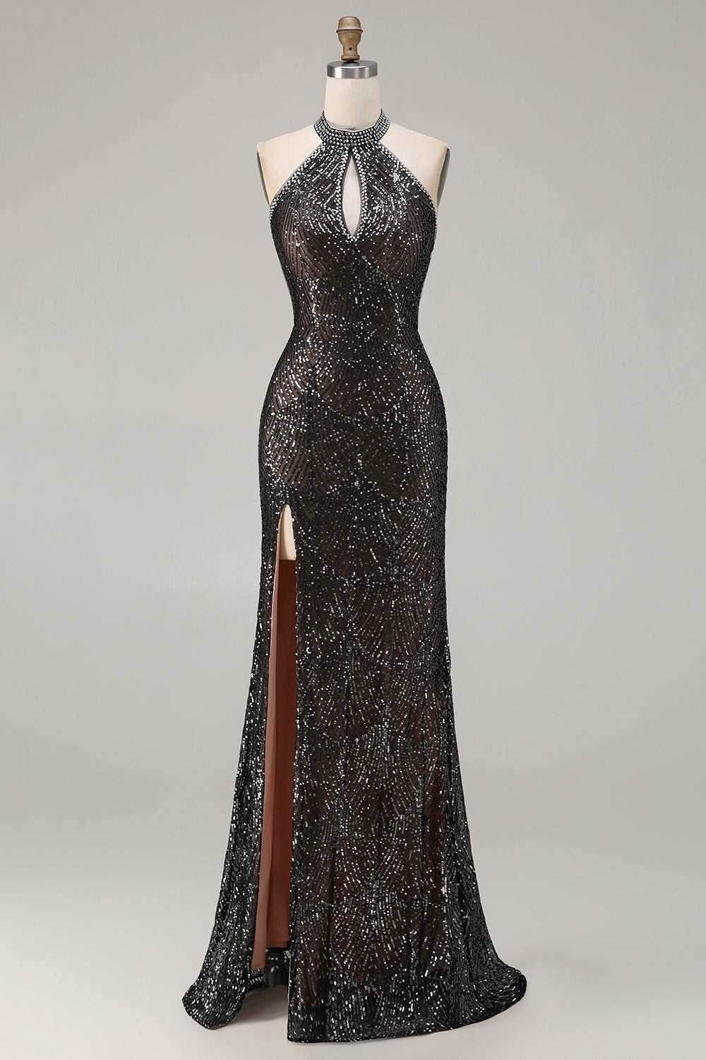 Zapakasa Women Sparkly Champagne Mermaid Long Prom Dress with Slit Halter Neck Beaded Sequins Backless Gala Dress with Keyhole Zapakasa Women Sparkly Champagne Mermaid Long Prom Dress with Slit Halter Neck Beaded Sequins Backless Gala Dress with Keyhole