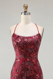 Sparkly Floral Burgundy Mermaid Sequins Long Prom Dress with Beading