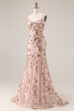 Sparkly Floral Burgundy Mermaid Sequins Long Prom Dress with Beading