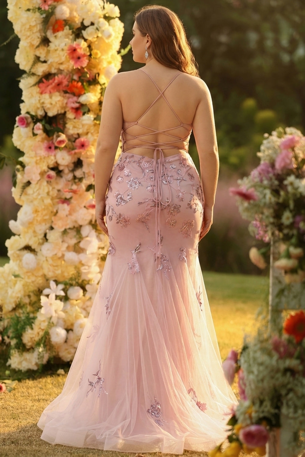 plus size mermaid maxi dress Zapaka Women Blush Long Plus Size Prom Dress with Sequins Mermaid Spaghetti Straps Sheer Corset Wedding Party Dress with Lace Up Back, Blush / US20W