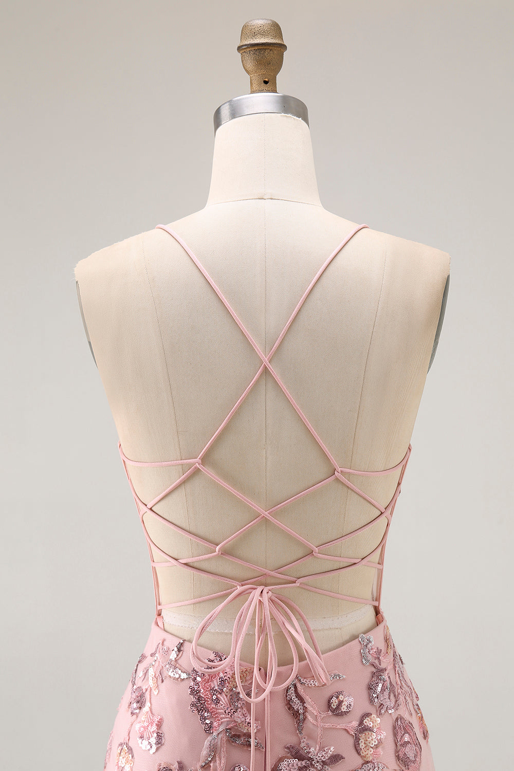 Sparkly Blush Floral Mermaid Corset Long Prom Dress