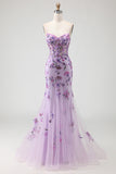 Sparkly Purple Corset Floral Mermaid Long Prom Dress