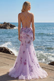 Sparkly Purple Corset Floral Mermaid Long Prom Dress