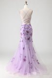 Sparkly Purple Corset Floral Mermaid Long Prom Dress