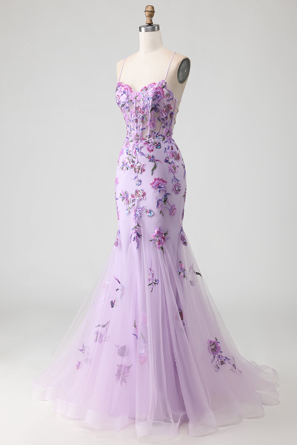 Sparkly Purple Corset Floral Mermaid Long Prom Dress