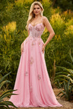 Sparkly Floral Green Tulle A-Line Beaded Long Corset Prom Dress