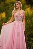 Sparkly Floral Green Tulle A-Line Beaded Long Corset Prom Dress