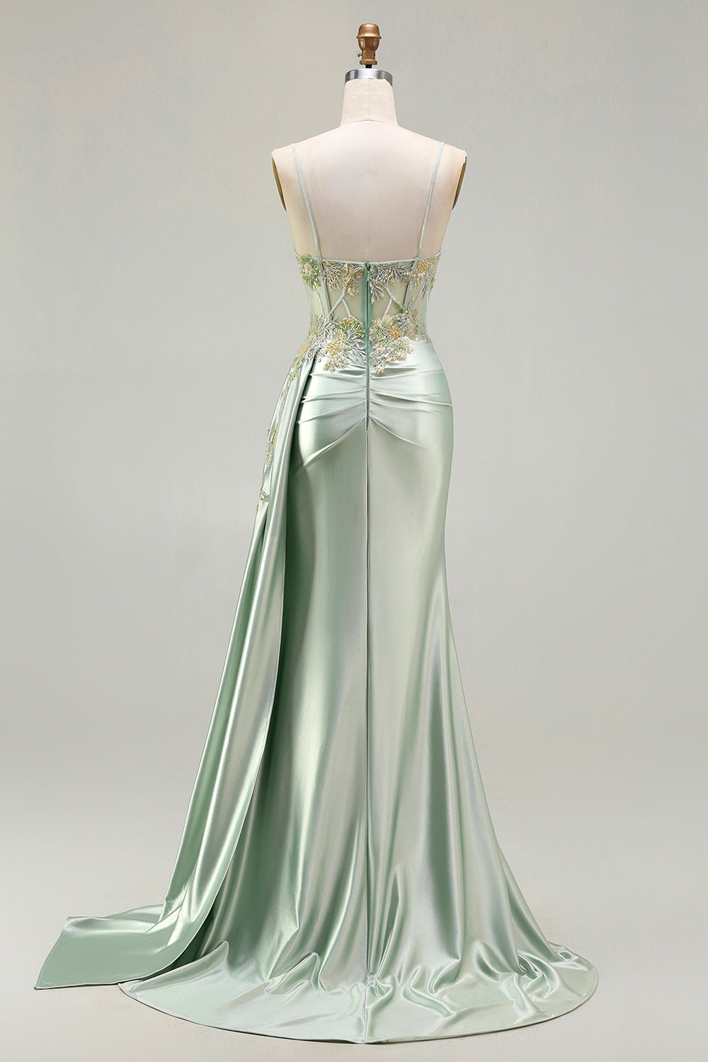 Zapakasa Women Sparkly Floral Green Long Corset Prom Dress with Appliques Spaghetti Straps Backless Ruched Mermaid Evening Dress with Slit Zapakasa Women Sparkly Floral Green Long Corset Prom Dress with Appliques Spaghetti Straps Backless Ruched Mermaid Evening Dress with Slit