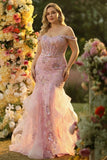 Sparkly Floral Green Mermaid Long Corset Prom Dress with Ruffles