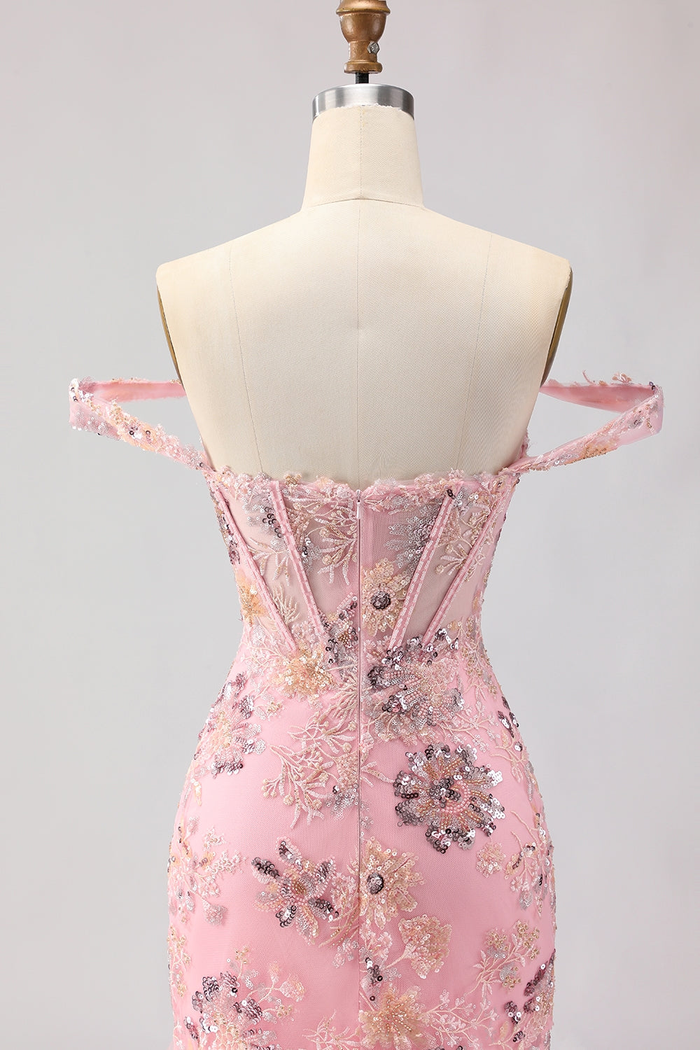 Sparkly Floral Blush Mermaid Ruffled Long Corset Prom Dress