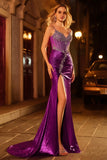 Sparkly Dark Green Metallic Ruched Long Corset Prom Dress with Slit