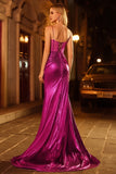 Sparkly Golden Metallic Mermaid Long Corset Prom Dress with Slit