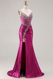 Sparkly Golden Metallic Mermaid Long Corset Prom Dress with Slit