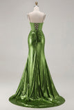 Sparkly Golden Metallic Mermaid Long Corset Prom Dress with Slit