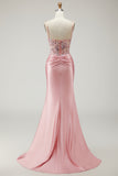Sparkly Blush Corset Beaded Long Prom Dress with Slit