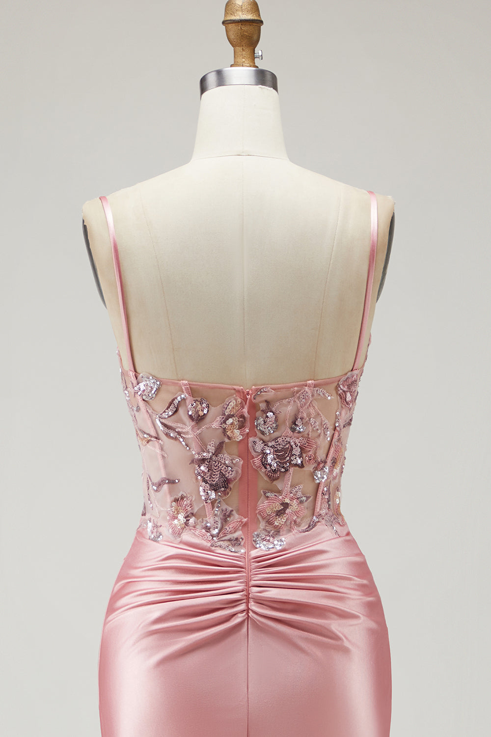 Sparkly Blush Corset Beaded Long Prom Dress with Slit